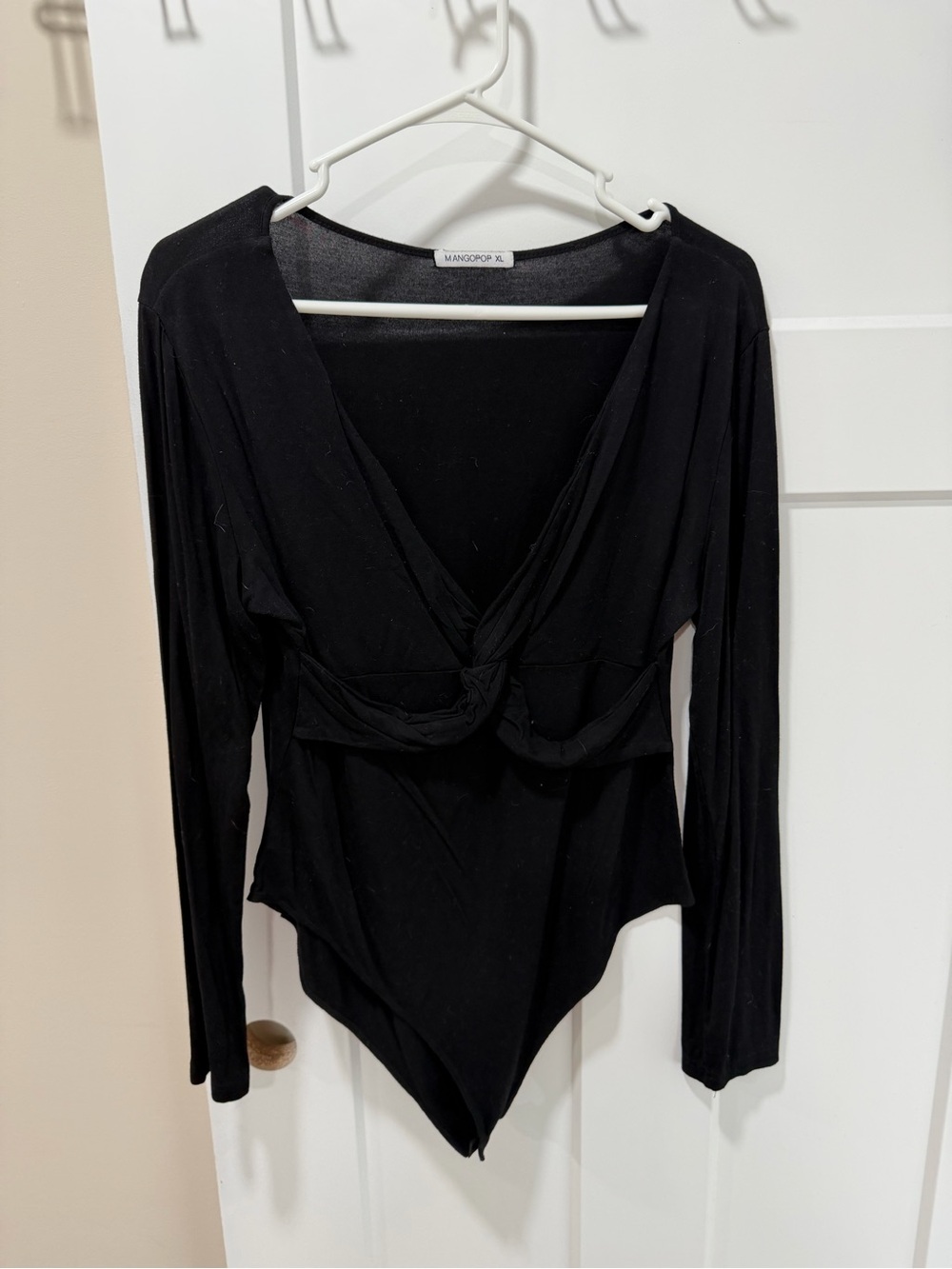 MANGOPOP Black Long-Sleeve Twist-Front V-Neck Bodysuit